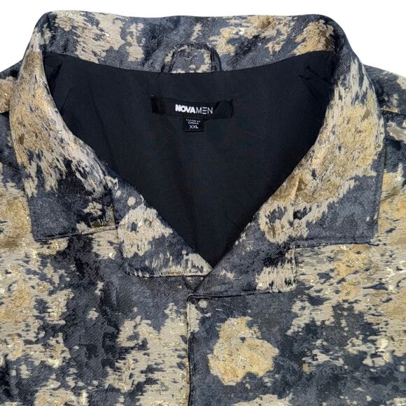Fashion Nova Men’s Metallic Jacquard Button-Up Shirt Black and Gold | XXL - Picture 3 of 6